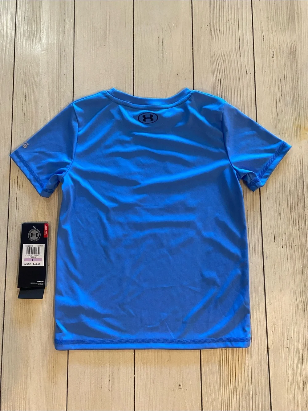 Under Armour Bright Blue Short Swim Sleeve Tee with Black Logo